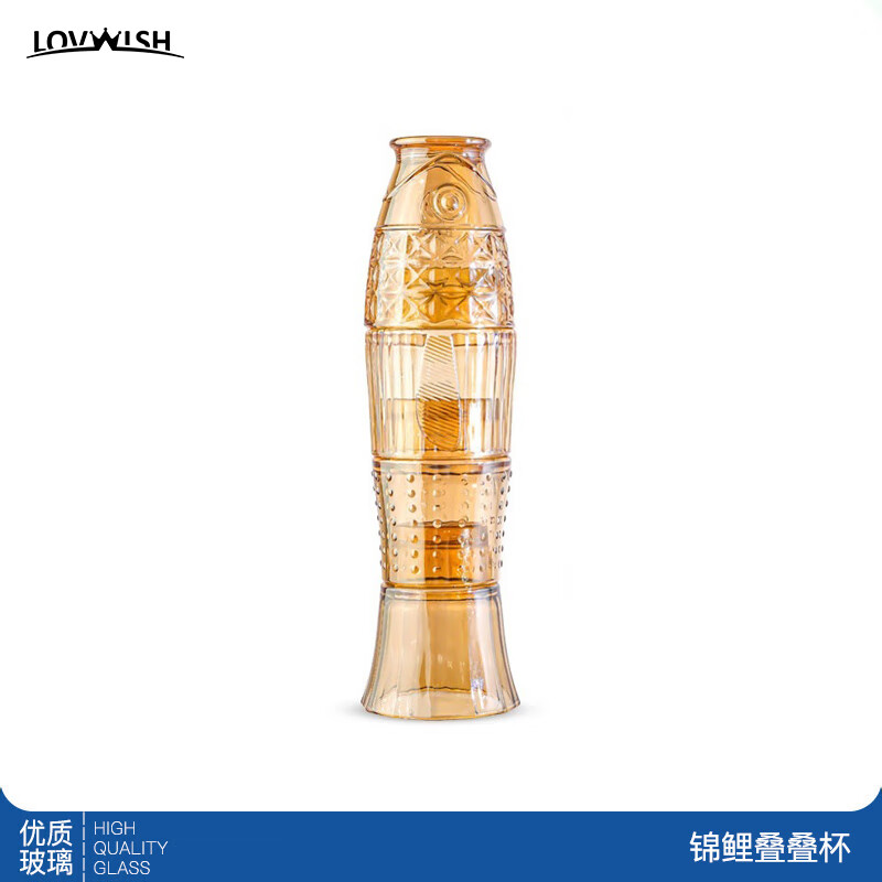 乐唯诗（NERVISHI）锦鲤叠叠水杯耐热玻璃杯创意杯子咖啡杯茶杯酒杯 锦鲤叠叠杯【金色】