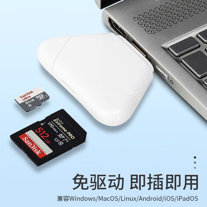 LRUUSI多合一苹果手机读卡器电脑通用相机SD/TF卡 适用华为typec Mac ipad平板 【快速版】苹果/Type-C/电脑 可读SD/TF