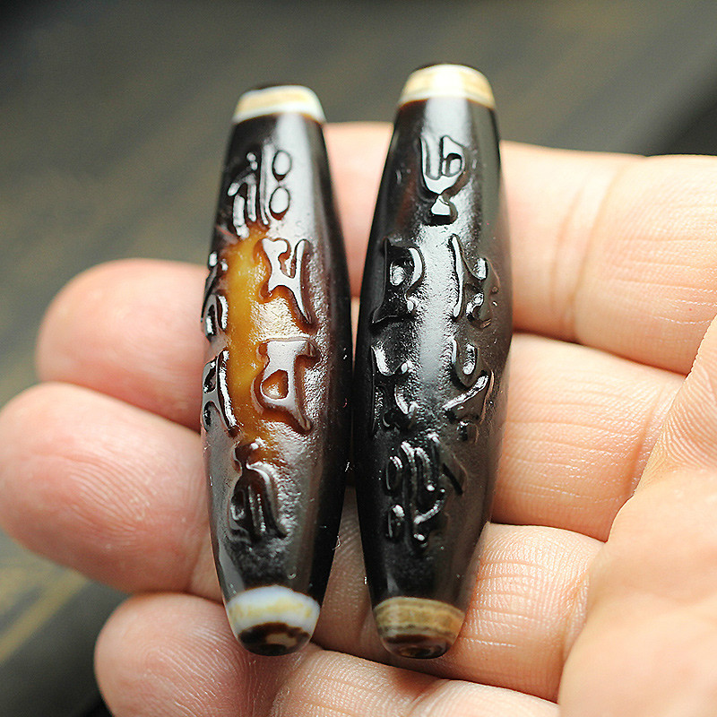 仙来阁 西藏老天珠古法雕刻六字经文真言九眼一眼勾财大人贵人天眼