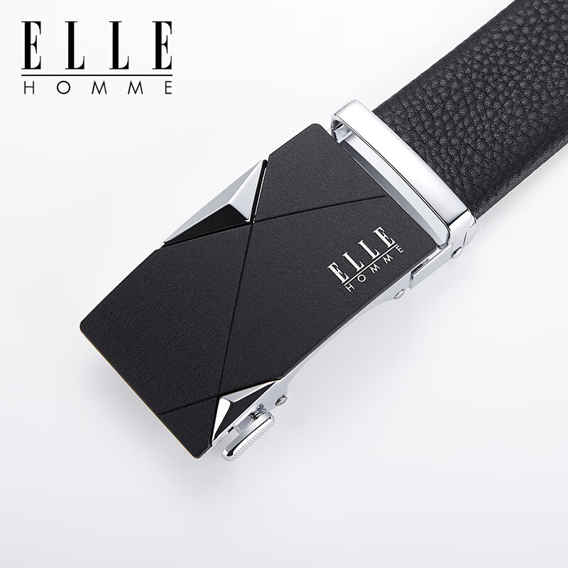 ELLE HOMME法国品牌皮带男真皮自动扣头层牛皮男士裤腰带生日礼物送老公男友 星空银色【橙色皮盒】 110cm -130cm联系客服随机可指定