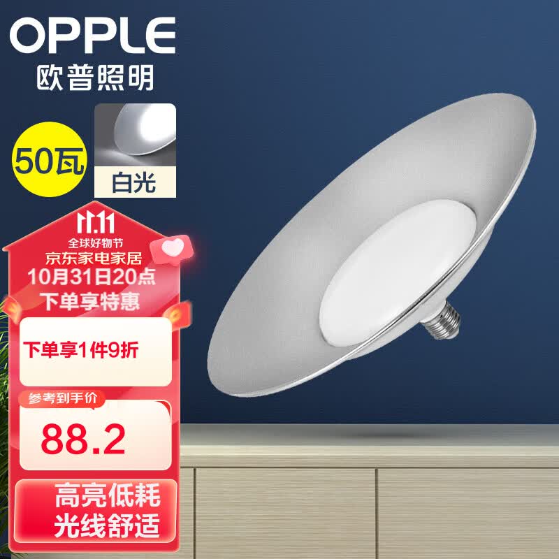 欧普（OPPLE）超亮鳍片led工矿灯厂房吊灯工厂车间照明仓库50W飞碟灯泡球泡属于什么档次？