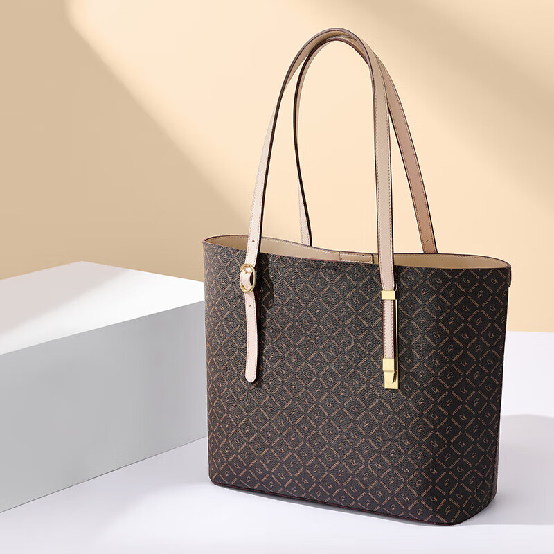 金利来女包手提包复古印花单肩大包通勤百搭托特包 fc203078-1c61 杏