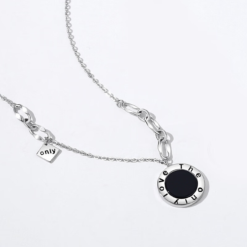 奥洛黛娅【刻字】925银几何圆形情侣项链onlylove锁骨链潮流百搭玛瑙