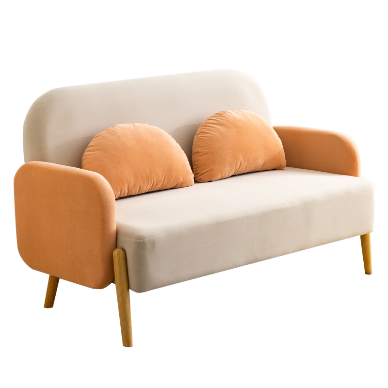 工来工往沙发客厅懒人沙发小户型布艺单人双人小沙发办公简易榻榻米沙发直排休闲日式家用沙发 送抱枕卡其粉拼色沙发双人1.1米