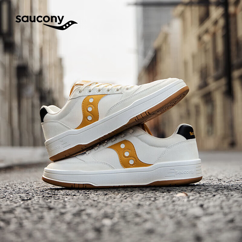 Saucony索康尼CROSS JZ复古休闲鞋男女百搭透气情侣板鞋米黄黑41