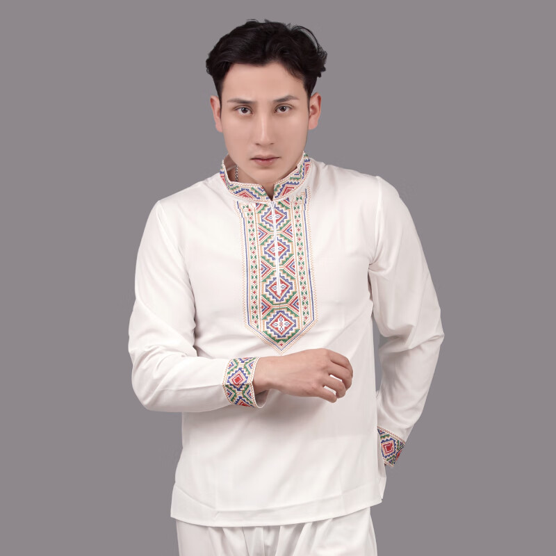 席佰维吾尔族服装男 新疆男舞蹈服演出服套装广场舞上衣两件套民族风