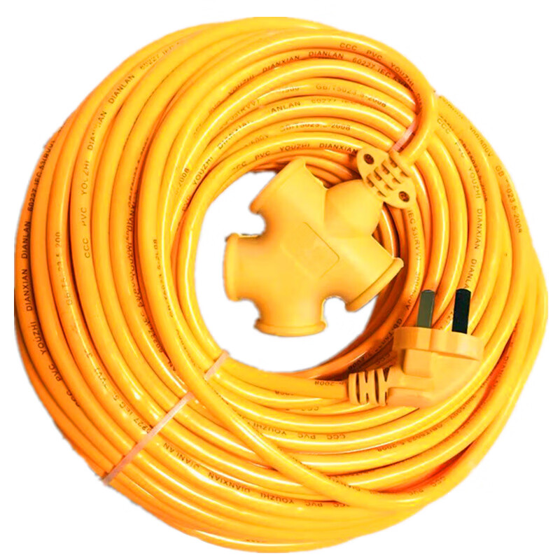 哲弘地铜芯电线插座电源线充电延长线家用电线地拖线水插线板 黄色铜