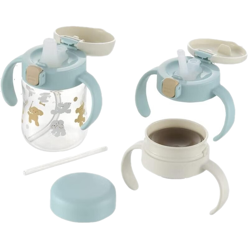 利其爾（Richell）【日本直郵】寶寶學(xué)飲水杯兒童嬰兒水杯帶手柄防漏喝水訓練杯 套裝 5個(gè)月左右起淺藍色 200ml