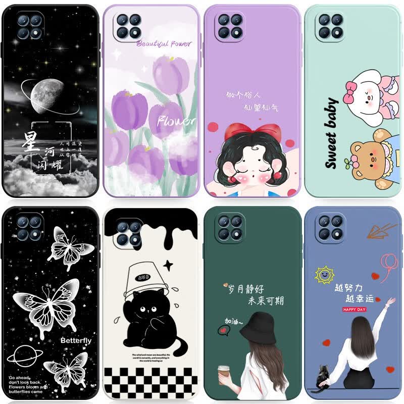 梦逸轩OPPO Reno4se手机壳PEAM00硅胶REN04SE软套磨砂全包直边薄男女防摔保护套外 白-炫酷猫咪(简约单壳款)YZ