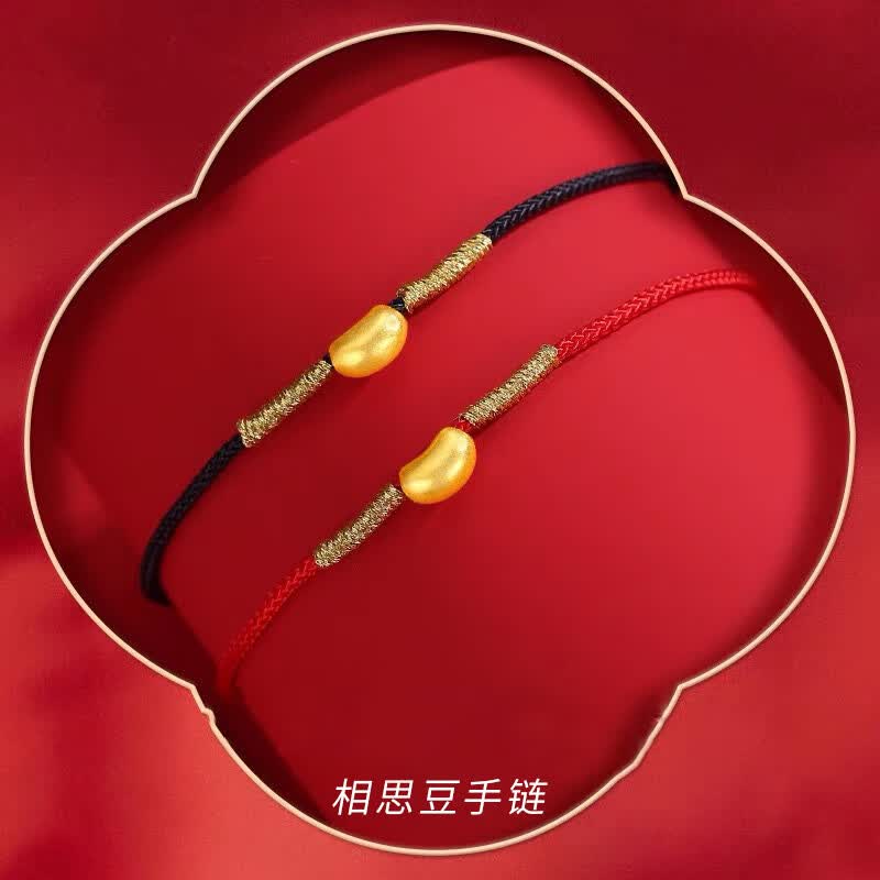 曼舒爱情侣手链一对相思豆情侣足金999手链黄金一对红绳男女款情人