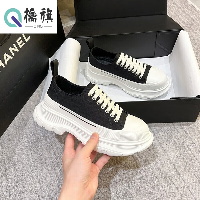 擒旗（QINQI）松糕鞋女夏季新款时尚舒适小白鞋女松糕底鞋百搭老爹鞋百搭鞋子女 黑色带黑线 34使用感如何?