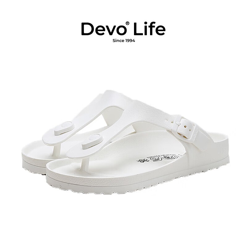 Devo Life的沃拖鞋男女同款夹趾凉拖沙滩时尚轻质防水海滩人字拖1803 白色EVA 35