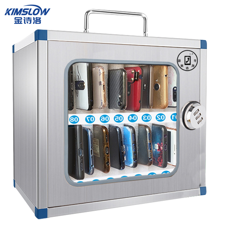 金诗洛 K5479 不锈钢手机保管箱 便携带锁存放箱壁挂手提储存柜 16位银色30*19.5*27
