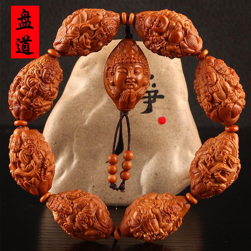 盘道橄榄核手串22核籽天上人间满工雕刻万佛朝宗橄榄文玩手把件 2.
