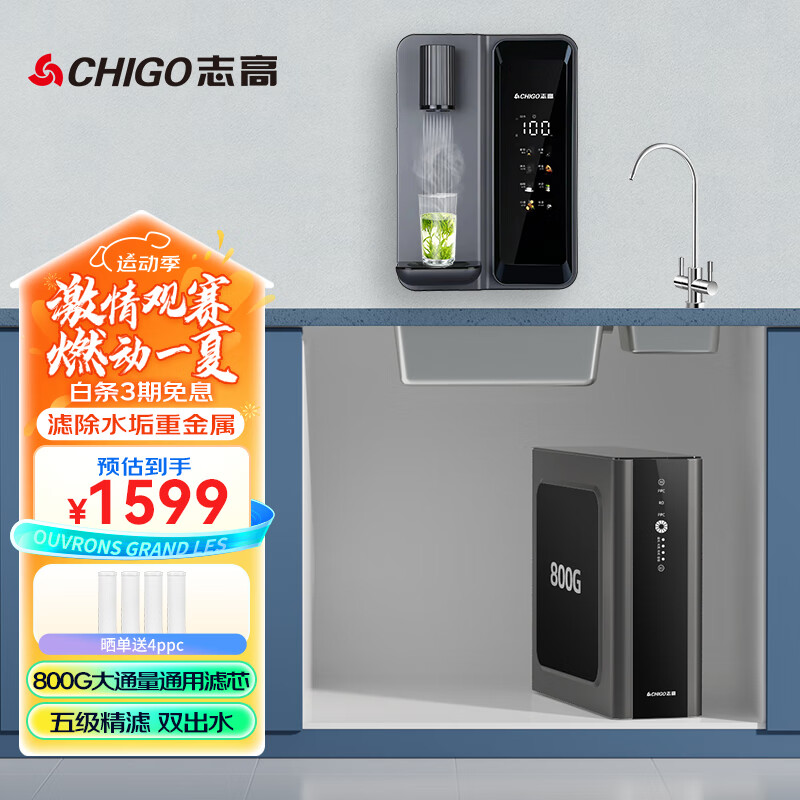 志高(chigo)【2024年新款】 净水器家用直饮800g净水机管线机套装全屋