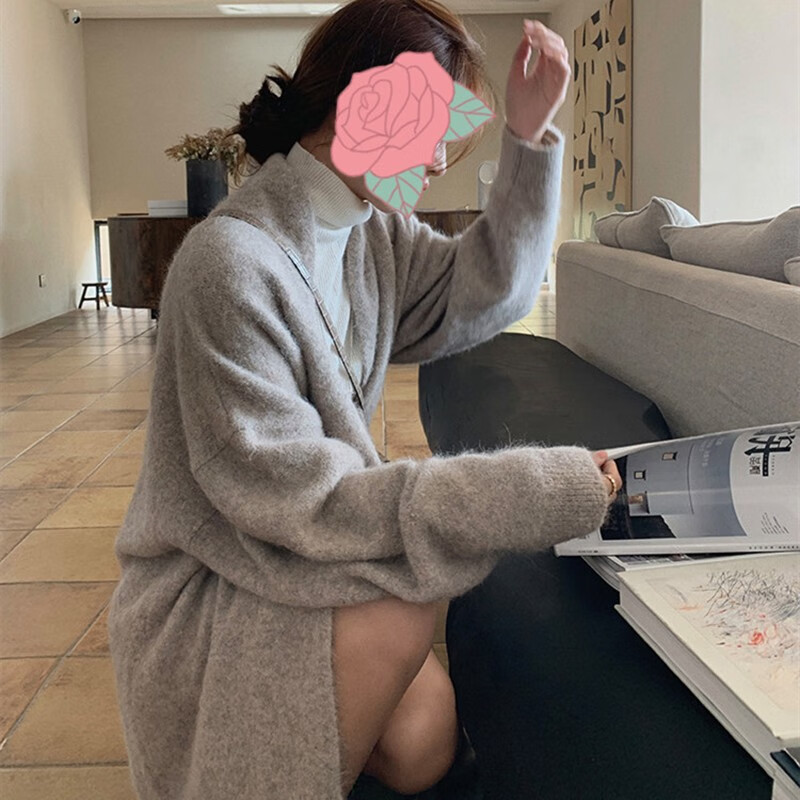 相伊恋人针织开衫女25年秋冬季新款设计感毛衣针织外套显瘦慵懒风大衣外套 沙茶驼【长款】 均码