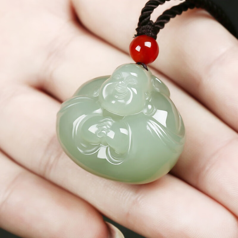 天魅天然和田玉佛公吊坠女青海晴水料弥勒笑佛项链送女友妈妈玉坠挂件
