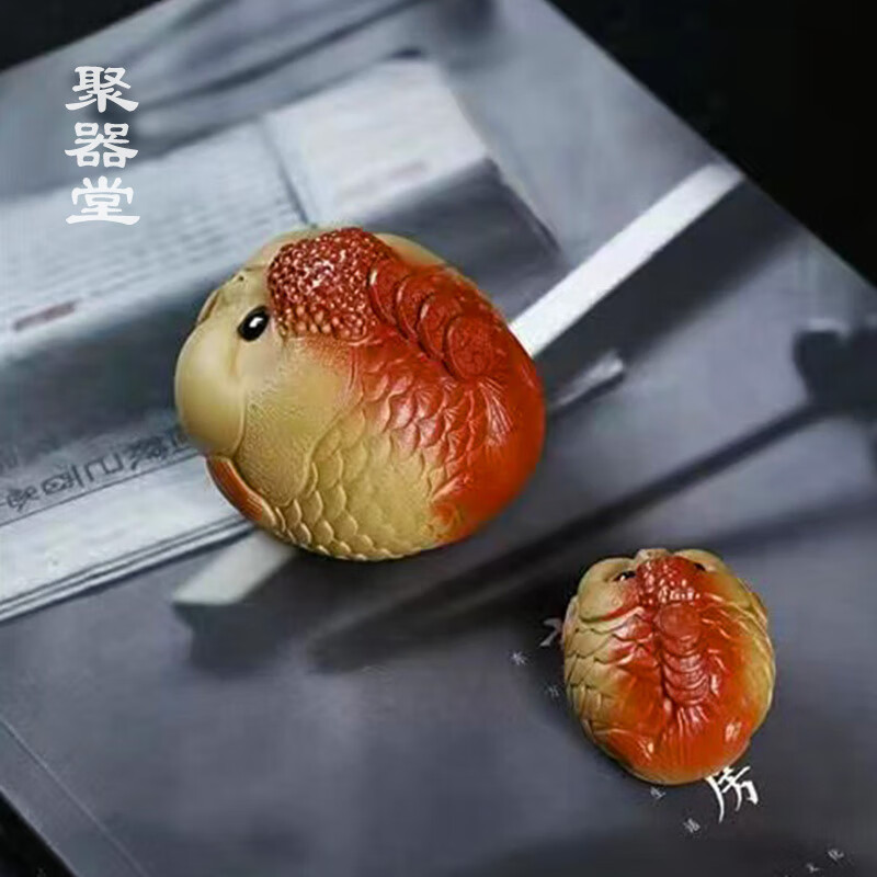 聚器堂茶宠摆件 紫砂可养创意茶盘茶台配件 可爱泡泡鲤鱼茶玩 禅意茶具 A5大富贵鱼 单个