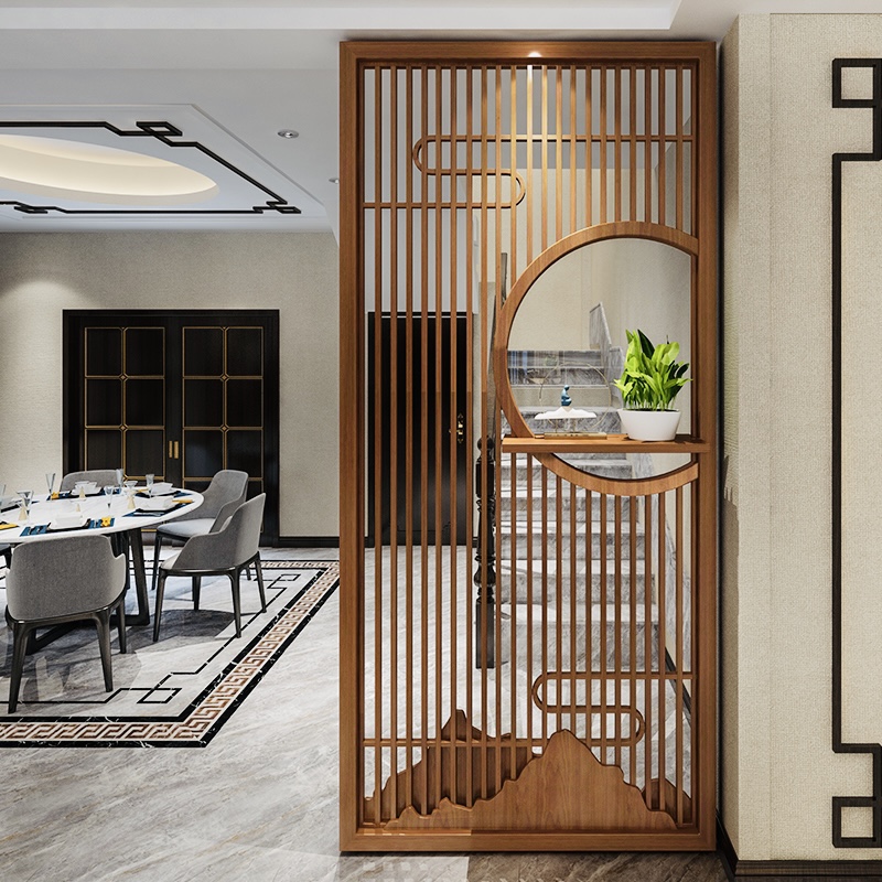 缘古屋(yuan gu wu)新中式实木格栅屏风隔断正对入户门遮挡现代客厅