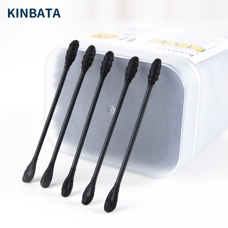 kinbata日本棉签掏耳朵棉花棒清洁化妆卸妆清理伤口双头带盒棉棒 黑头两盒400支