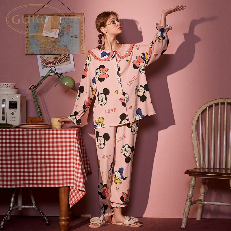 gukoo 果壳家居服套装女迪士尼系列卡通满印甜美可爱睡衣套装圆领