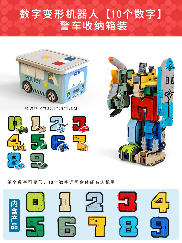 数字变形机器人10个数字警车