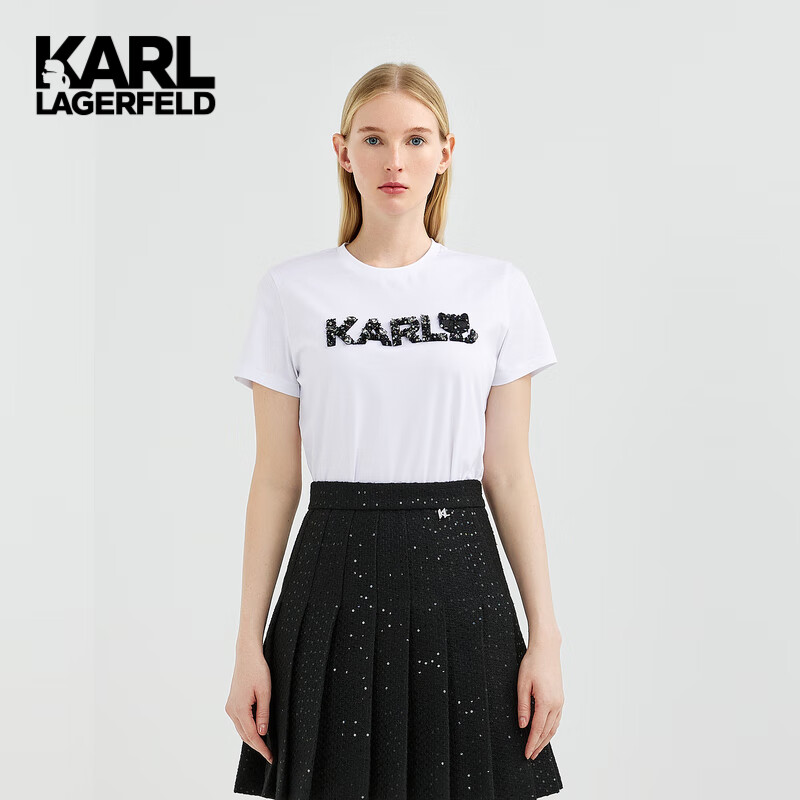 karl lagerfeldkarl lagerfeld白色钻标装饰t恤221l1703轻奢 白色 xs