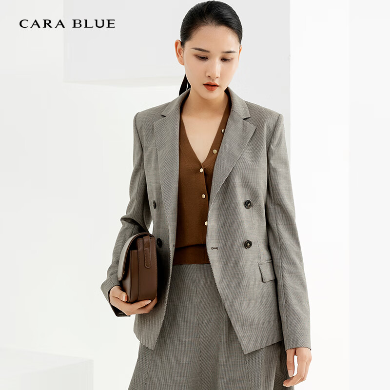 carablue喀啦  女装气质经典通勤百搭格纹女西装上衣kb223mwj0001