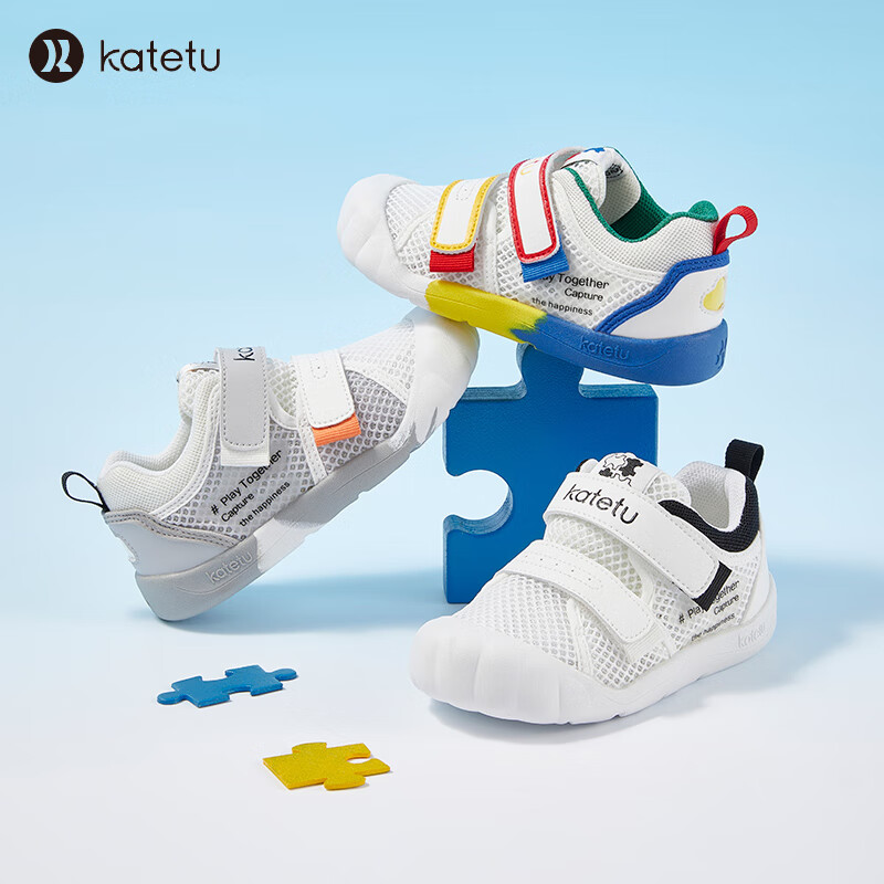 卡特兔学步鞋男宝宝机能鞋软底女童小白鞋网眼透气婴儿鞋春秋室内鞋防滑 白蓝红 内长12cm(19码适合脚长11cm)
