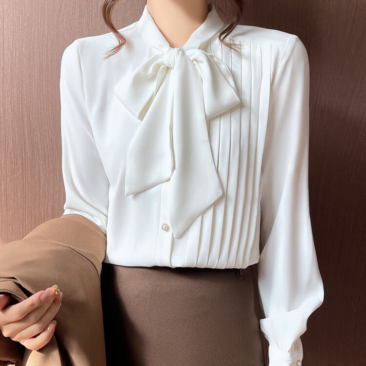 冉同女士衬衣带领结雪纺蝴蝶结衬衫女法式蝴蝶结衬衫女长袖2023年春季