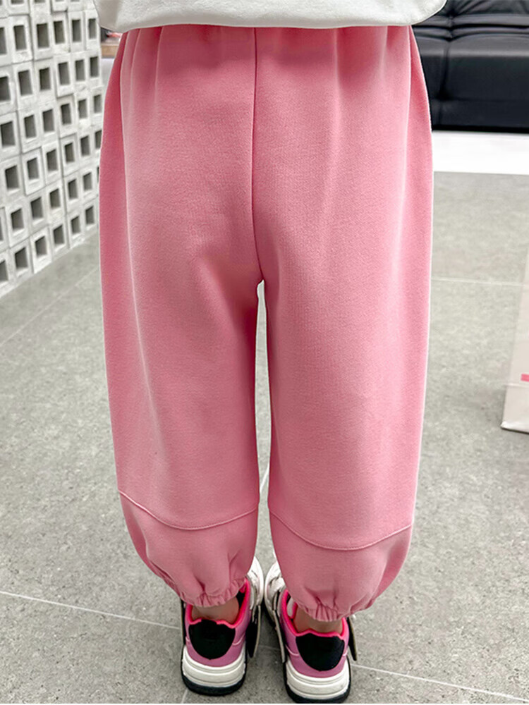 女童裤子春秋2024新款儿童休闲裤运动春装宽松中小童宝宝长裤 粉色 90