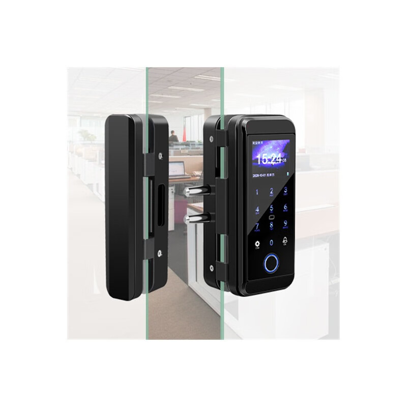 华睿 玻璃门指纹锁 带考勤办公室单双门免开孔门禁锁门禁系统密码锁
