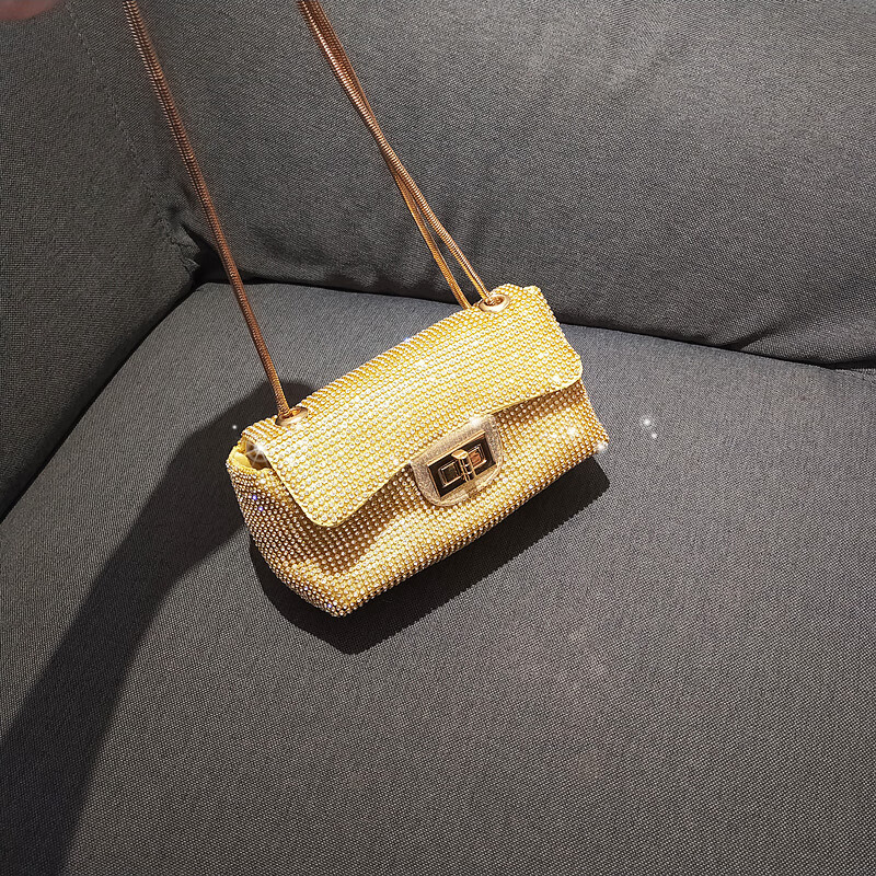 clolv kiss2023新款小香风钻包手拿晚宴包腋下包带钻小包包单肩斜跨