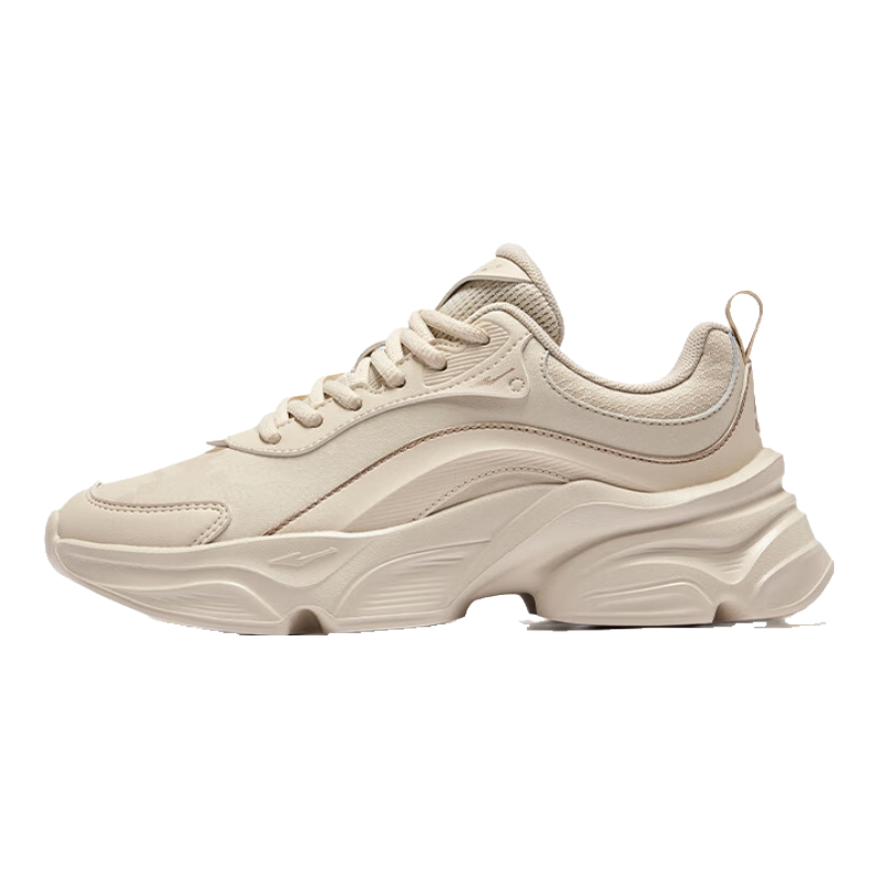 鸿星尔克运动鞋秋季新款舒适厚底老爹鞋简约软弹女子休闲鞋玉兔女鞋百元券 暖亚麻 38