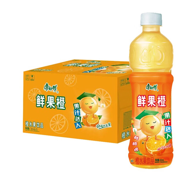 康师傅饮料鲜果橙橙水果饮品500ml*6瓶/15瓶装整箱果汁达人果味 鲜果