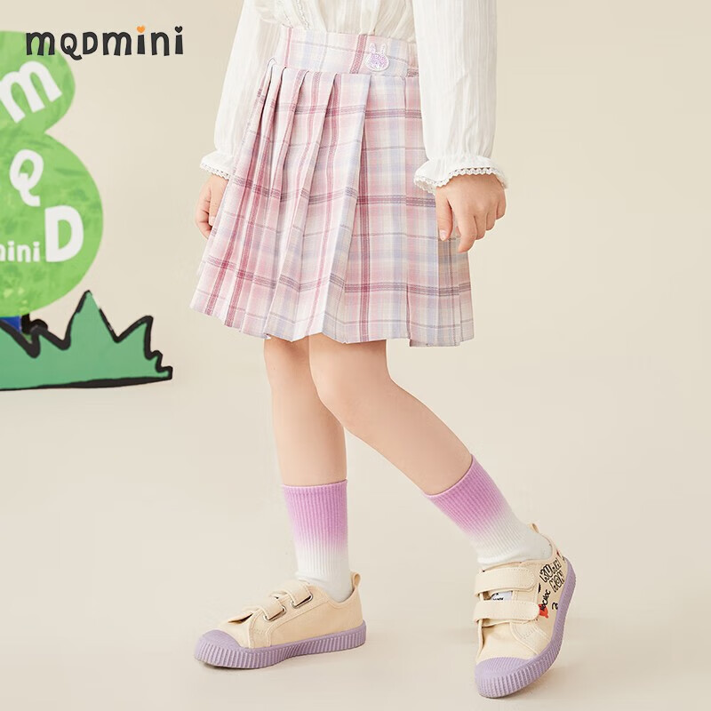 MQDMINI童装儿童裙子女童百褶裙小童JK学院风半身裙日系宝宝衣服 JK百褶裙粉红格 120高性价比高么？