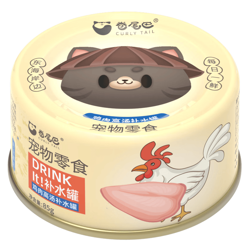 卷尾巴（CURLY TAIL）猫罐头高汤补水成幼猫营养增肥湿粮鸡肉金枪鱼配方零食整箱SXG-06 鸡肉口味85g*48罐【赠鸡丝鳕鱼肉罐*2】
