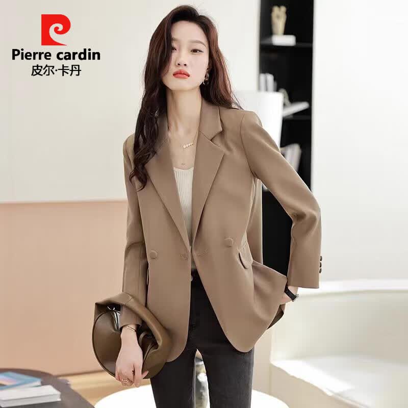 皮尔卡丹(pierre cardin)黑色西装外套春秋季2023新款chic休闲后背开叉设计百搭韩版西服女 卡其色 L怎么样,好用不?