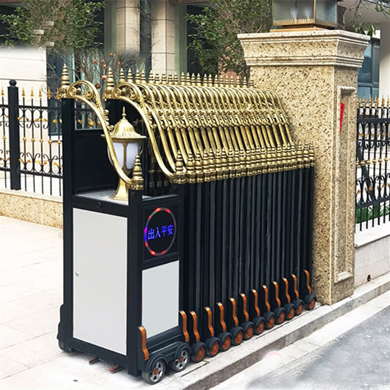 适之复古别墅铝合金电动伸缩门推拉门 农庄院子农村围墙庭院大门家用