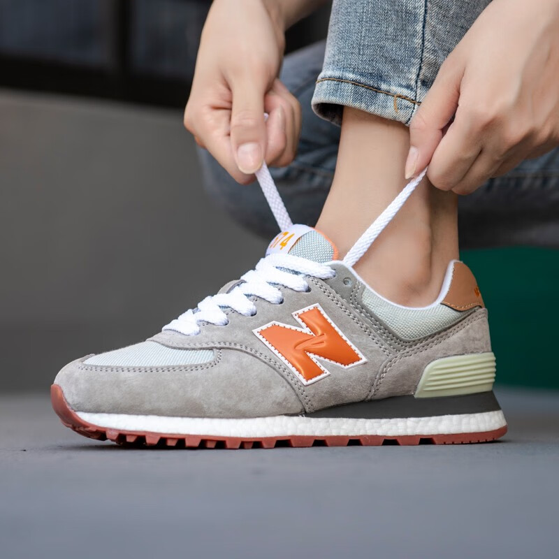 新百伦男鞋春夏透气574系列运动鞋休闲鞋跑步鞋 knbk574-6深橘灰 39