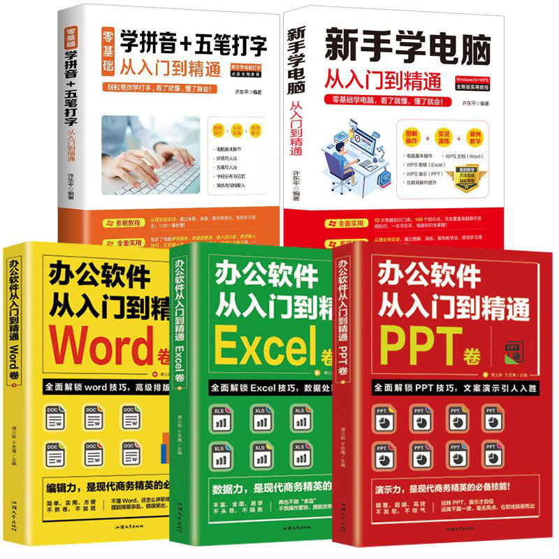 办公软件从入门到精通Word Excel PPT+零基础学拼音+五笔打字从入门到精通+新手学电脑