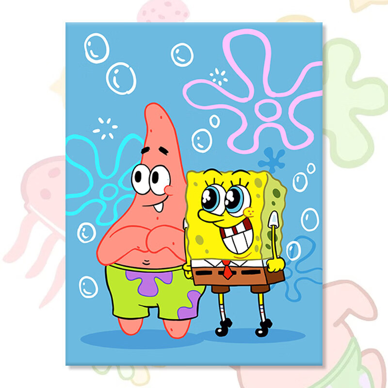 辉客映上油画挂画动画动漫卡通diy数字油画海绵宝宝动画简单手绘填色
