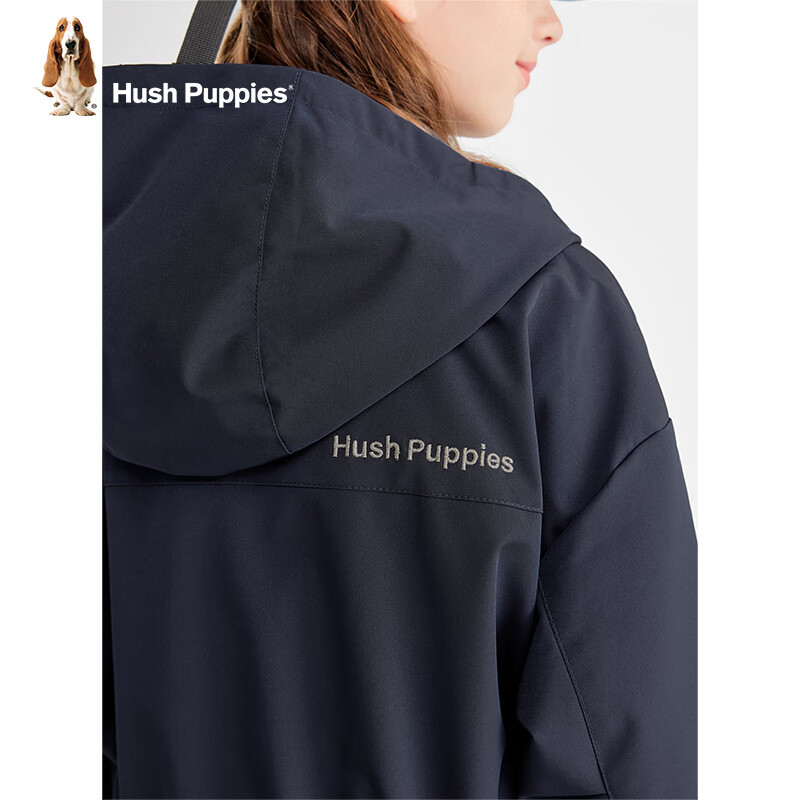 暇步士(Hush Puppies)【轻防护】童装儿童女大童秋季新款舒适三防时尚气质收腰风衣 藏蓝 150 cm