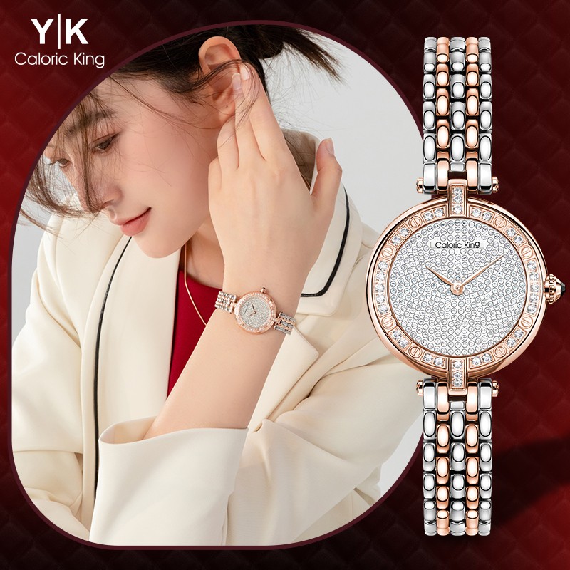 YK手表 时尚简约女士钢带防水石英表 气质蓝宝石镶钻女表16830礼盒装 YK16830