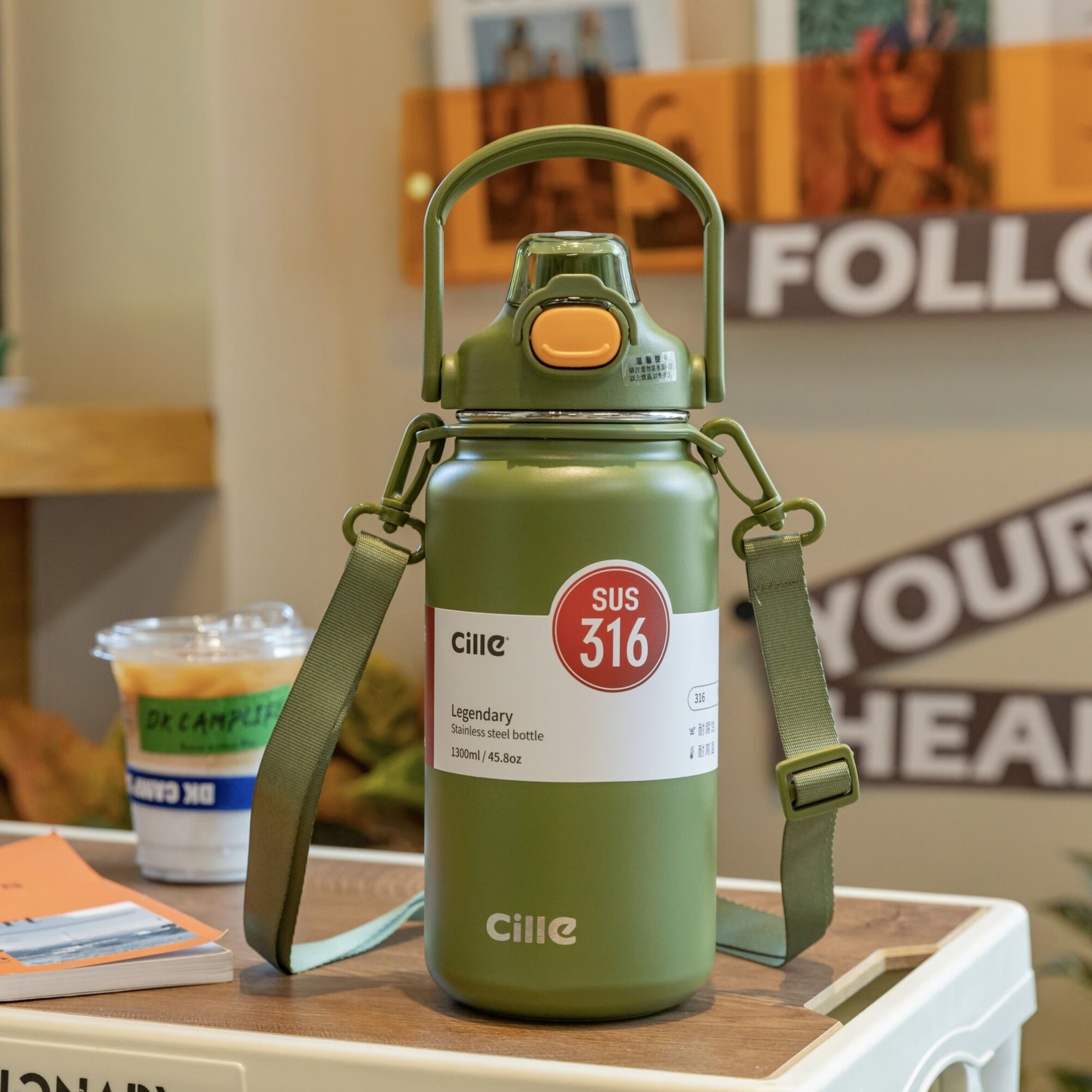 希乐双饮保温杯一盖双饮口大容量保温水杯316不锈钢高颜值带吸管 香蒜