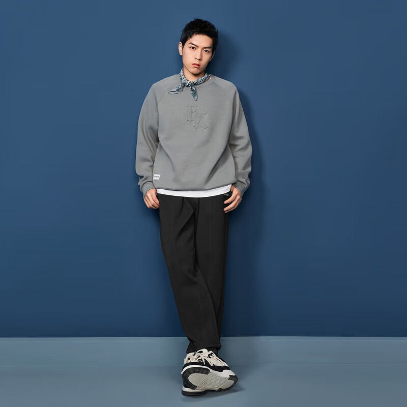 黑鲸宽松直筒休闲裤男抽绳松紧裤男裤子男两色可选 黑色12 175/84A