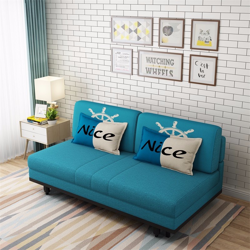 经典大师 沙发床现代简约多功能折叠布艺沙发三人1.8米1.2米1.5米客厅小户型沙发两用 湖蓝色 1.8米*1.92米乳胶款
