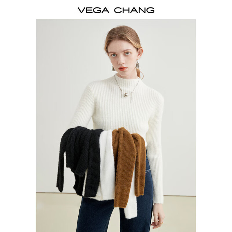 VEGA CHANG ��������֯ë��Ů 2025�ﶬ�¿� С�����������ʴ������ ˪��ɫ ���� 102.16Ԫ