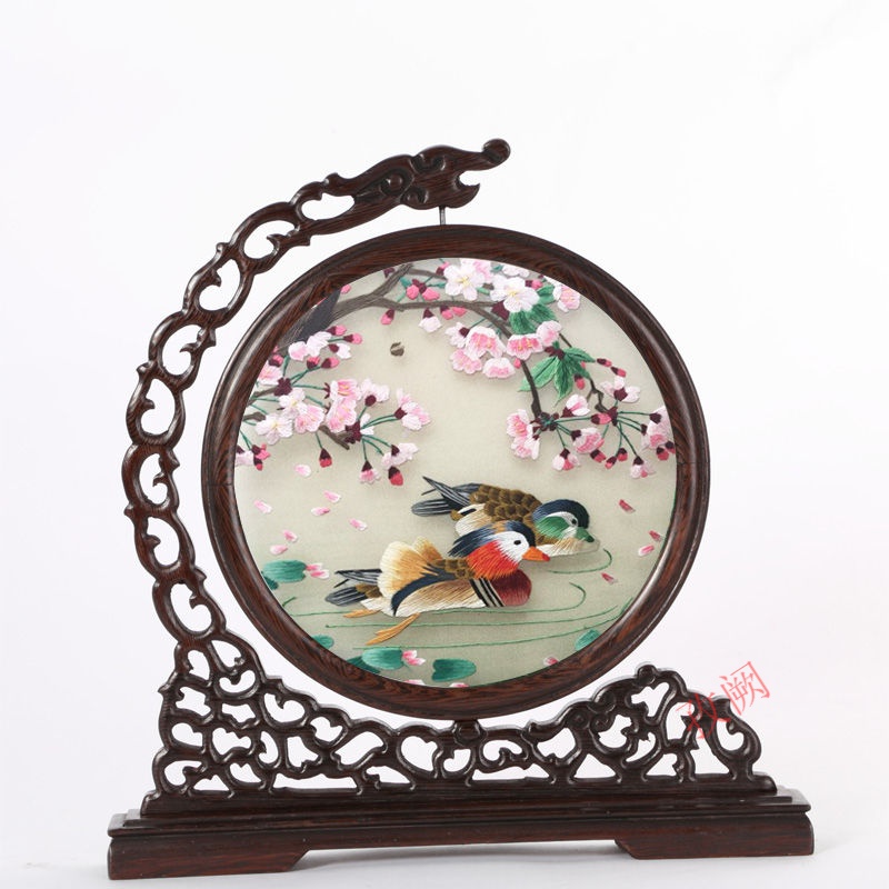 渺帆苏绣摆件 苏州特产苏绣双面绣摆件纯手工刺绣台屏工艺品中国风商