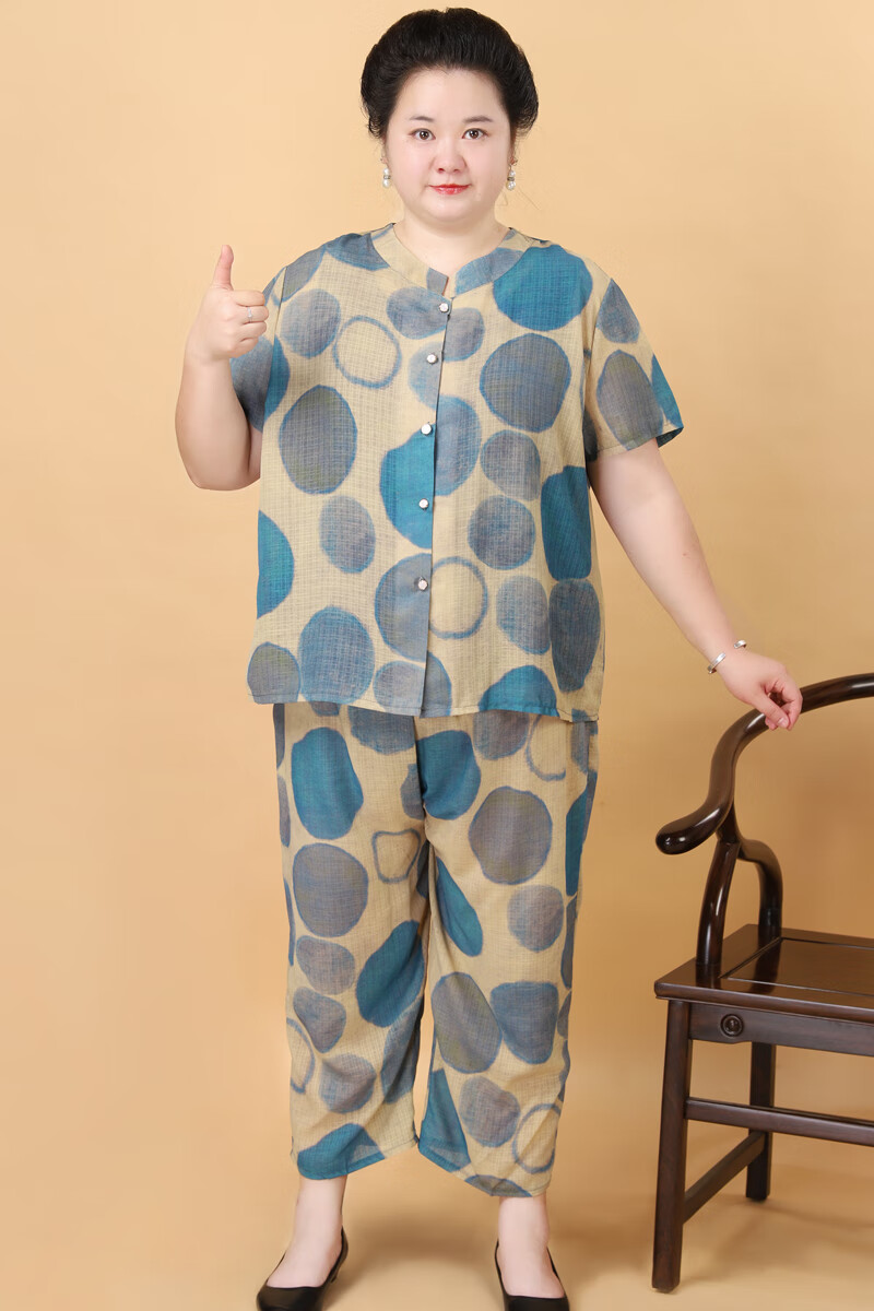 菲洛曼胖老太太特大码夏装母亲节妈妈两件套中年女装奶奶套装夏季上衣